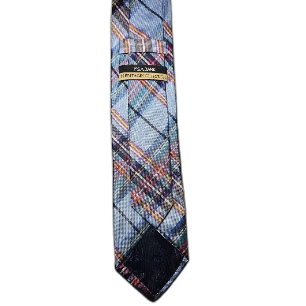 Jos A Bank Heritage Collection Mens Plaid Tie Blue Pink Yellow Classic Necktie